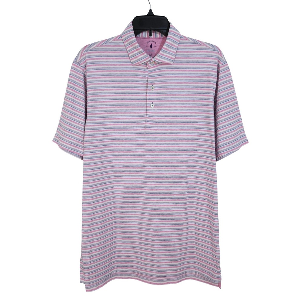 Johnnie-O Top Shelf Malcom Polo Shirt Medium Jam Pink Blue Striped JMPO5230